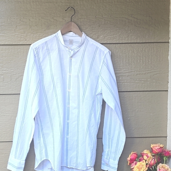 Eleventy Stripe Mandarin Collar Cotton button up shirt NWT M - Picture 5 of 14